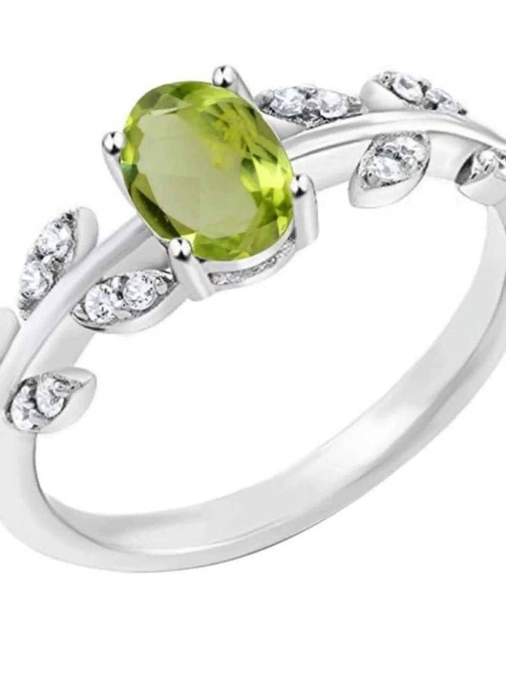 Sterling Silver Peridot Ring with Leaf Accent